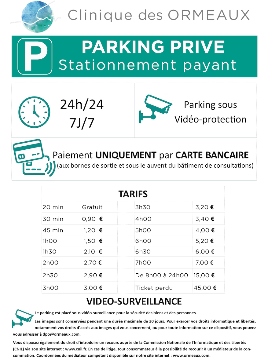 Affiche tarifs parking